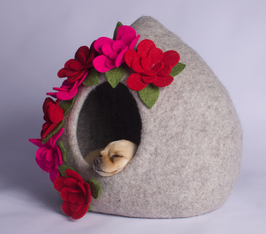 pointy-top pet cave with flowers