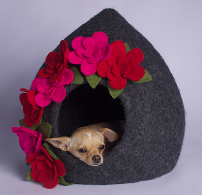 pointy-top pet cave with flowers