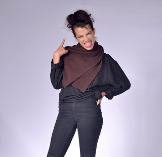 Knit Scarf with Frill Coffee Clothing
