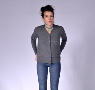 Ladies Loose Fitting Cardigan XS / Natural Dark Grey