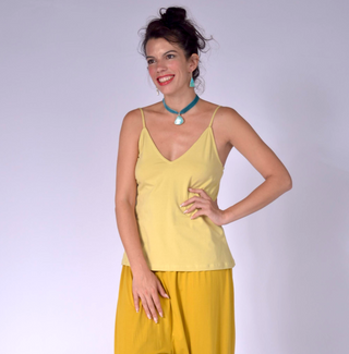 Ladies Top with Adjustable Shoulder Straps Pale Yellow / XS