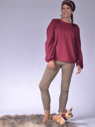 Loose Fitting Ladies Top with Long Bell Sleeves S / Maroon