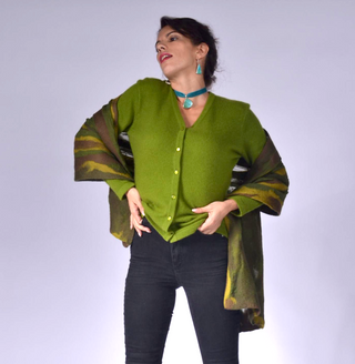 Multicolored Wool Floss on Silk Scarf