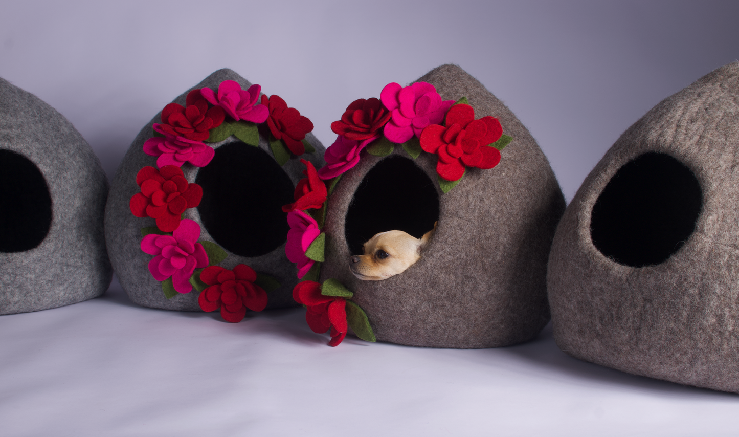 pointy-top pet cave with flowers