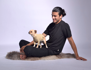 Pique Dog Sweater with Frill Beige / Extra small