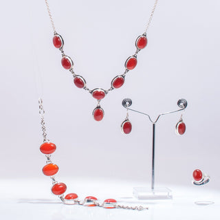 Red Onyx Bracelet Ring and Earrings